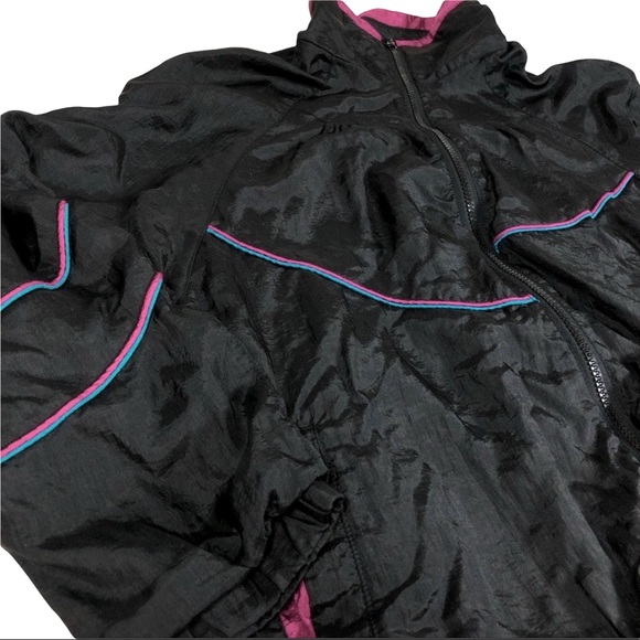 Sycamore 📌 size small retro VINTAGE black windbreaker with pink & blue accents - Picture 3 of 5